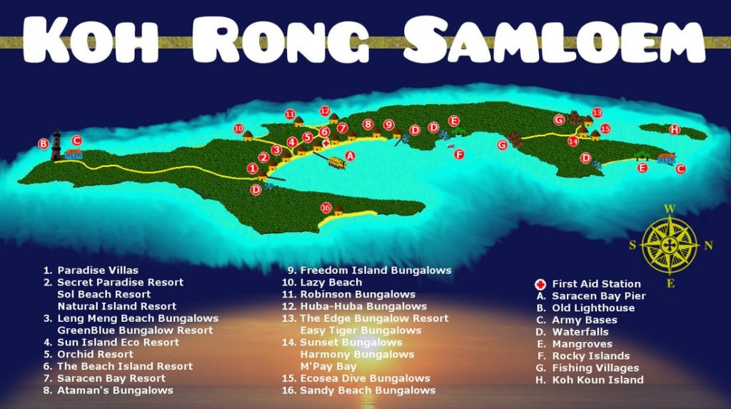 Map of Koh Rong Samloem Map of Koh Rong Samloem island