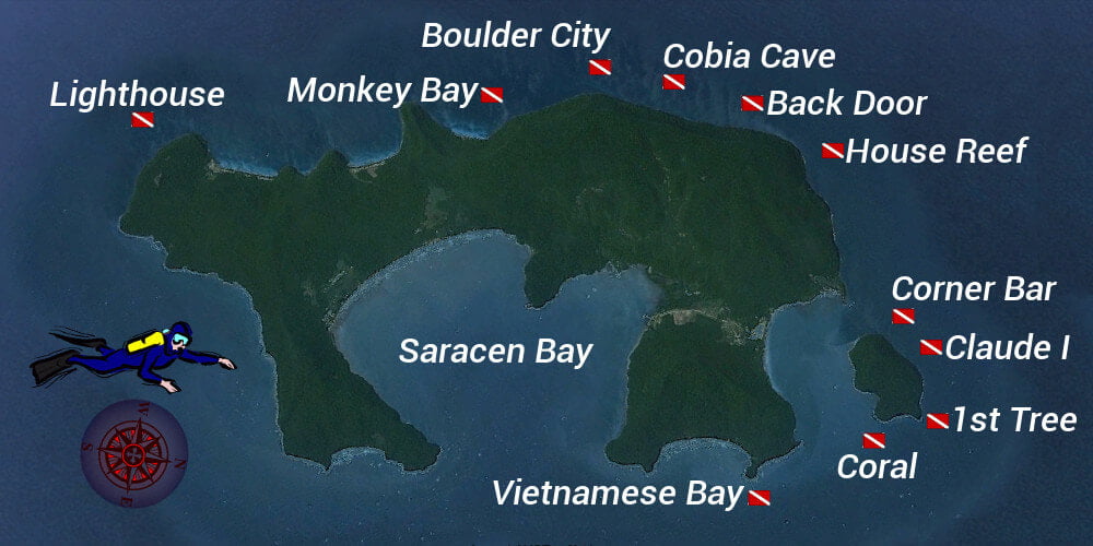 Map of Dive Sites around Koh Rong Samloem