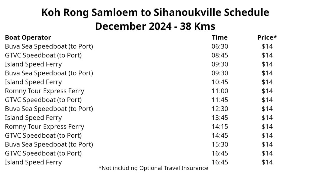 koh rong samloem to sihanoukville ferry timetable dec 2024