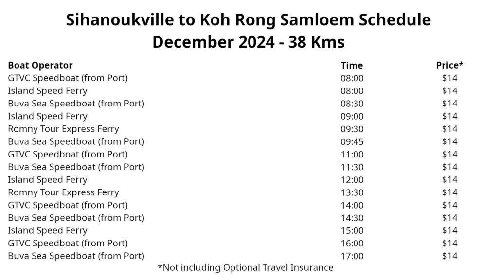 sihanoukville to koh rong samloem ferry timetable dec 2024
